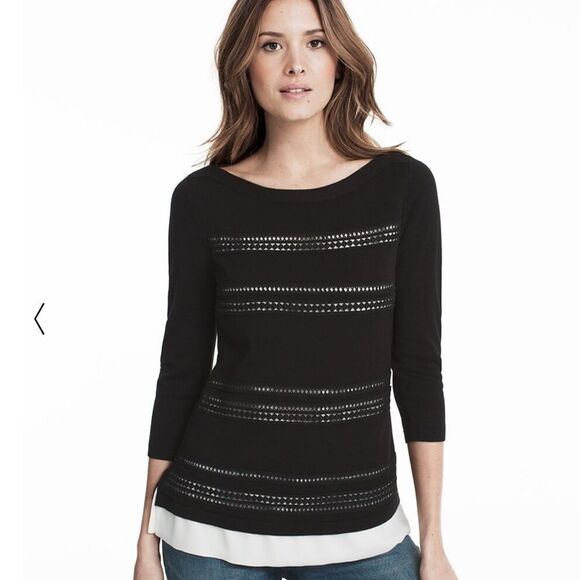 White House Black Market Embroidered Contrast Layered Pullover Sweater - Picture 1 of 7